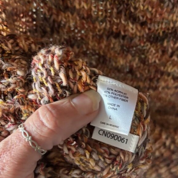 New York & Co L Brown Orange Shawl Collar Fringe Ribbed Fall Knit Boho Heritage - Picture 4 of 5